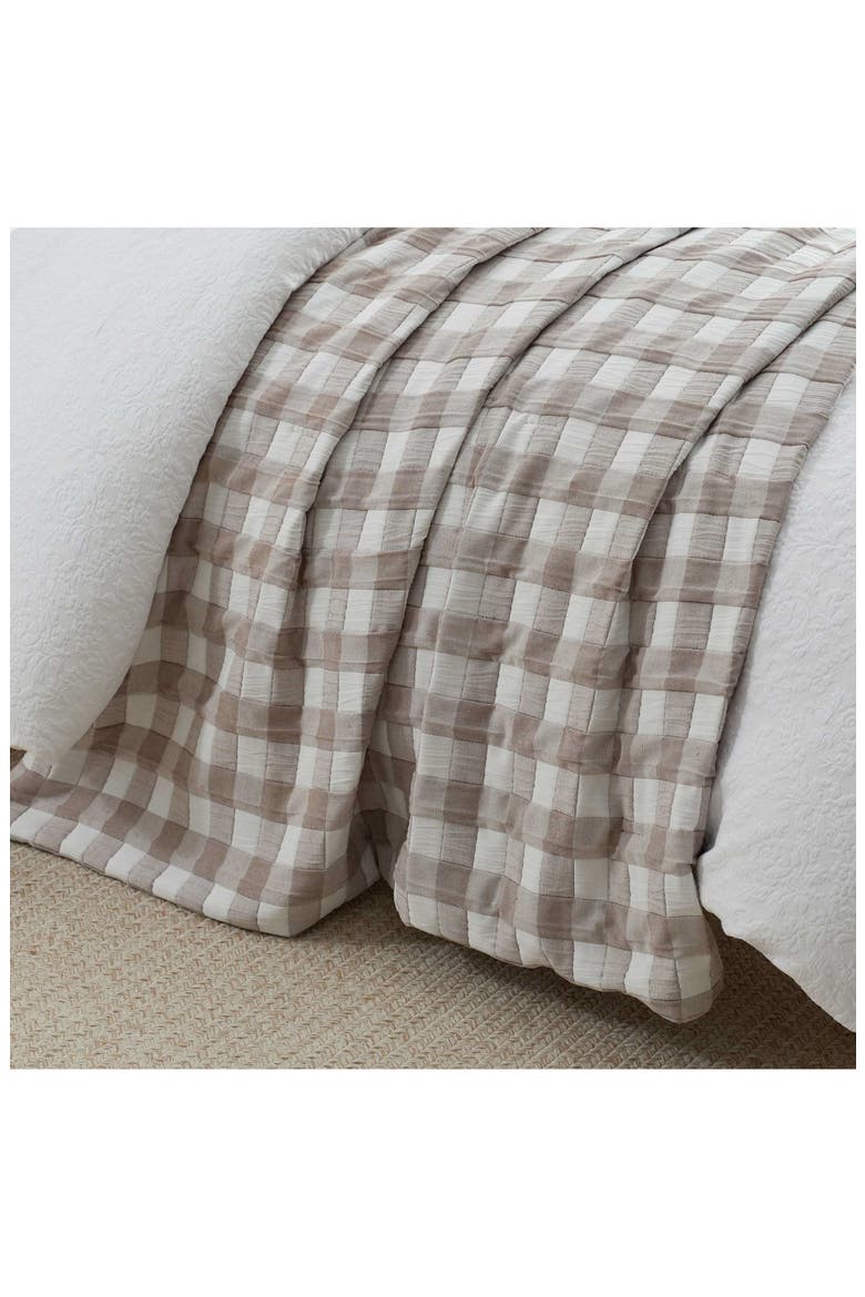 Gingham Jacquard Cotton Muslin Throw Blanket, Alternate, color, WHITE/ DARK TAUPE