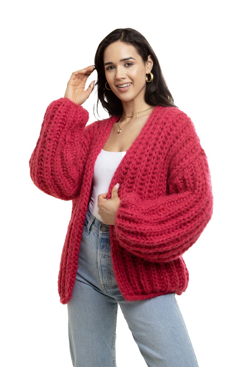 Chunky Knit Cardigan, Alternate, color, PINK
