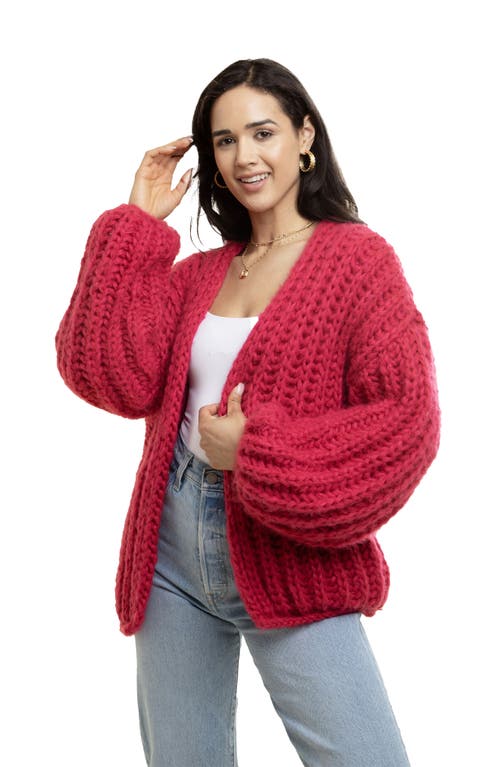 Saachi Chunky Knit Cardigan In Pink