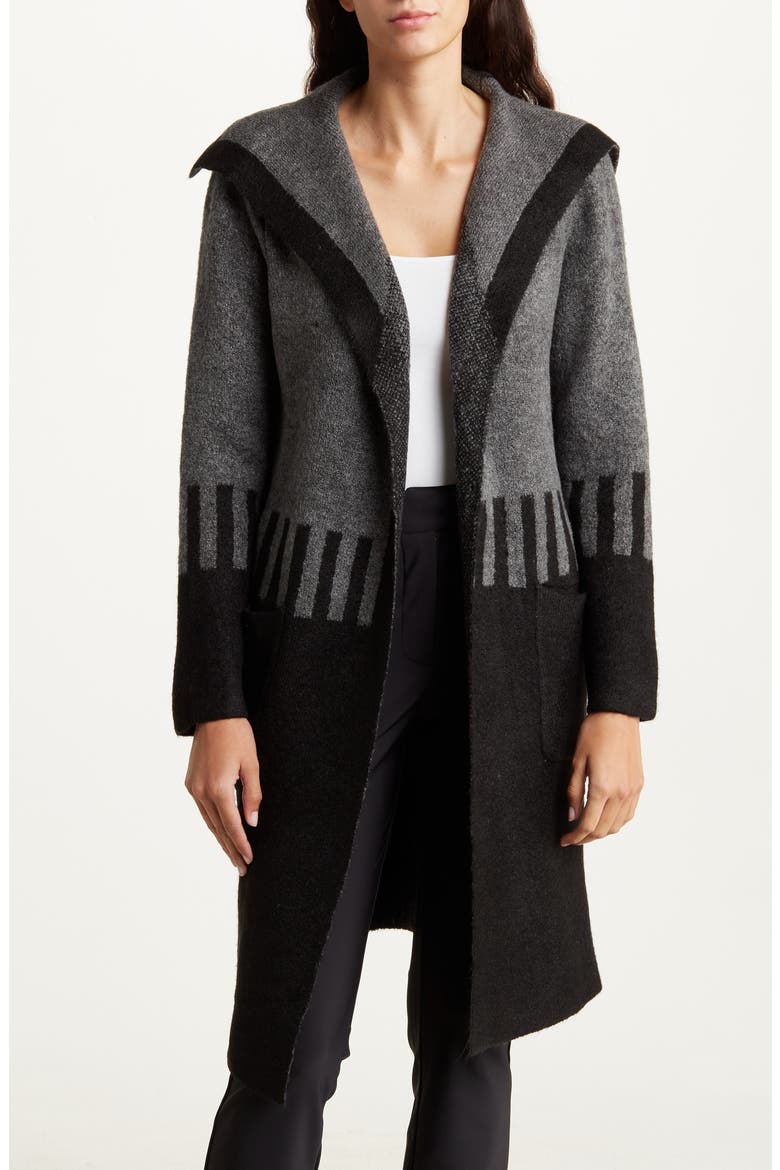 Jacquard Sweater Coat, Main, color, BLACK/ CHARCOAL COLORBLOCK