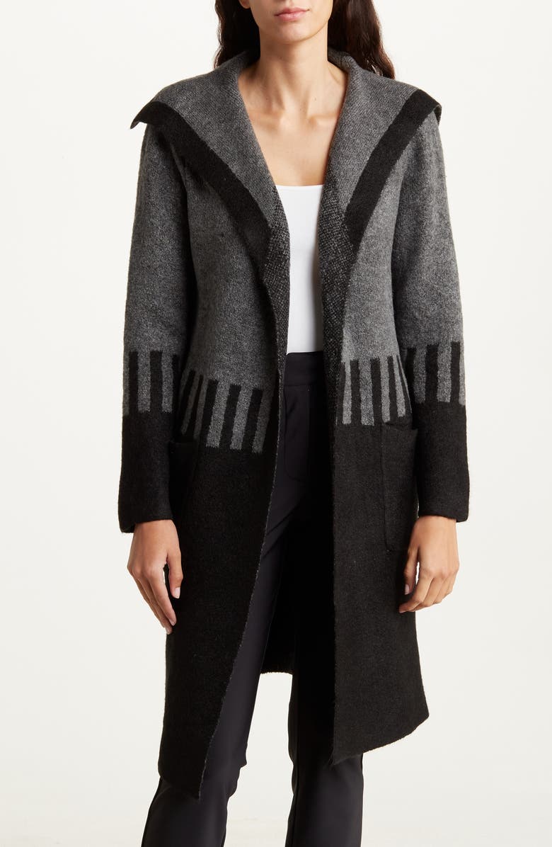 MAX STUDIO Jacquard Sweater Coat, Main, color, Black/ Charcoal Colorblock