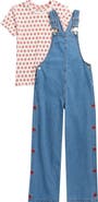7 For All Mankind Kids' 2-Piece Wide Leg Embroidered Denim Overall & T-Shirt Set