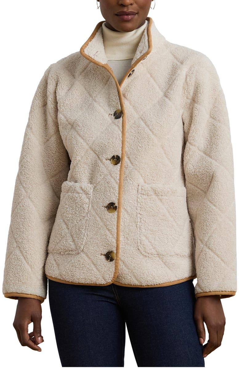 Lauren Ralph Lauren Quilted Faux Shearling Jacket, Main, color, Cream