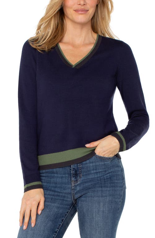 Liverpool Los Angeles Contrast Trim V-neck Sweater In Blue