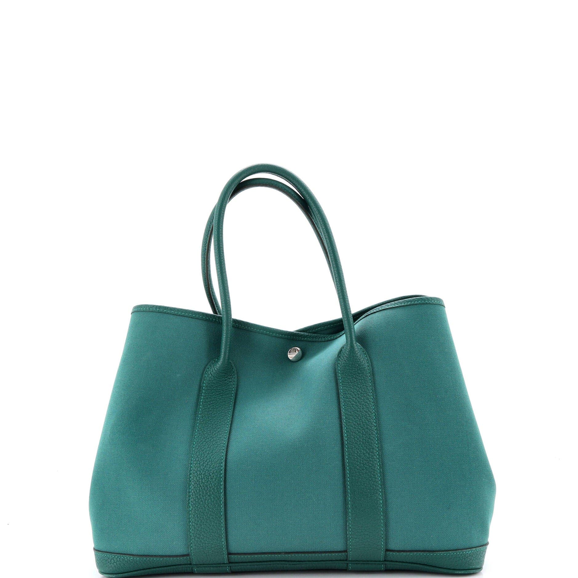 Pre-Owned Hermes Garden Party Tote Toile and Leather 36, Alternate, color, Malachite