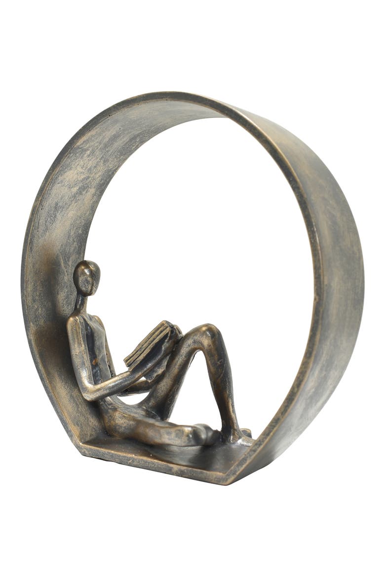 Encircled Reader Sculpture, Alternate, color, PEWTER
