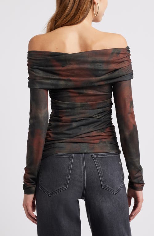 Open Edit Off The Shoulder Knit Top In Olive- Rust Mineralized Print