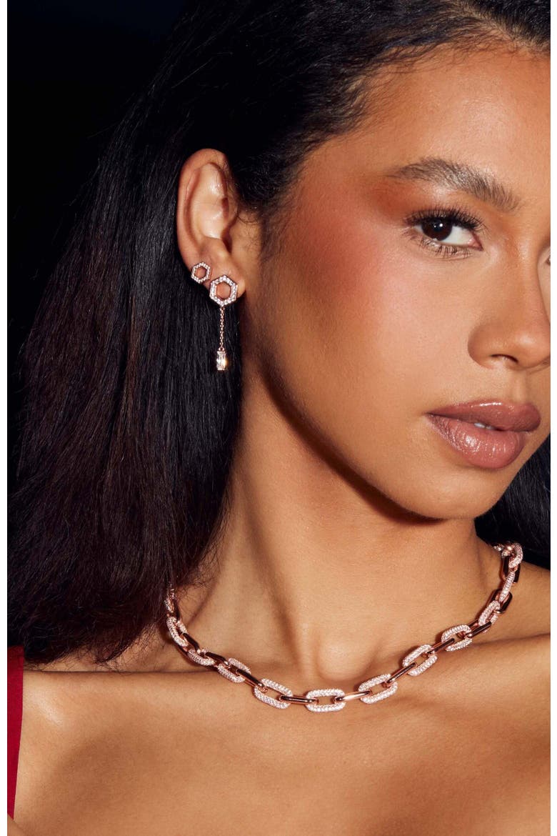 The Tyra Baguette Drop Earrings, Alternate, color, Rose Gold/White CZ