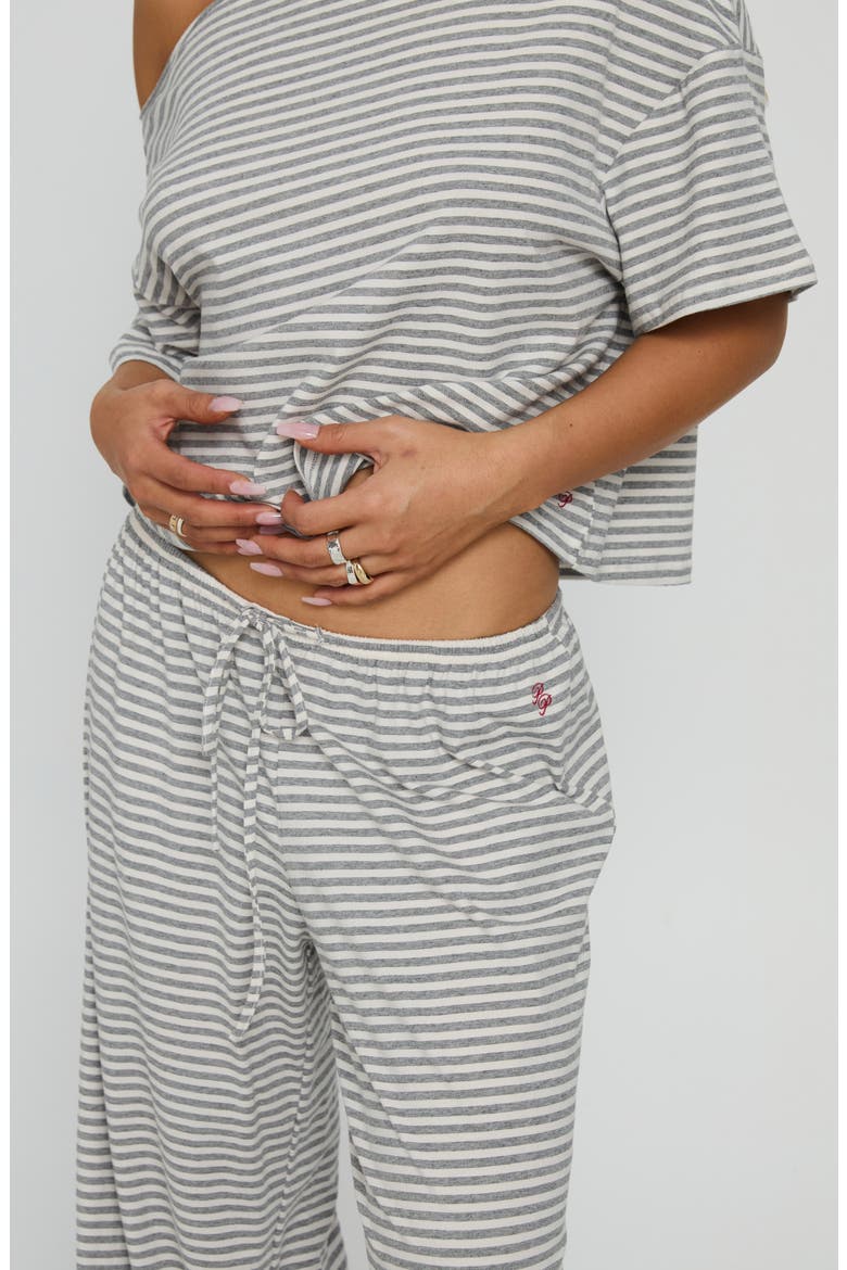 Tobie One-Shoulder Top & Pants Sleep Set, Alternate, color, GREY STRIPE