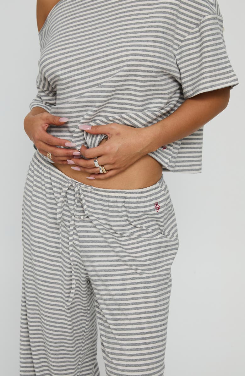 Princess Polly Tobie One-Shoulder Top & Pants Sleep Set, Alternate, color, Grey Stripe