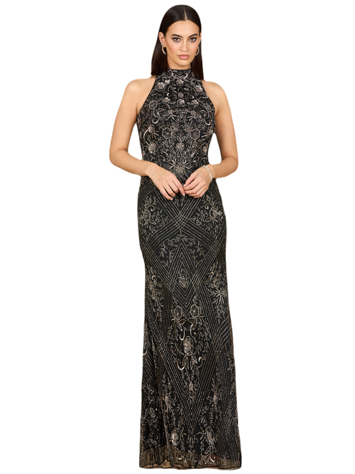 Lara New York Halter Neck Beaded Dress In Black