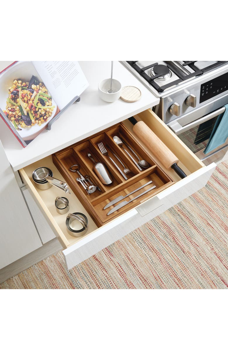 iDesign Expandable Acacia Wood Cutlery Drawer Organizer -Natural, Alternate, color, Natural
