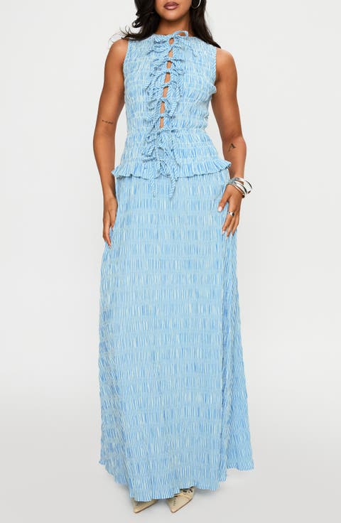Songbird Shirred Stripe Cotton Blend Maxi Dress