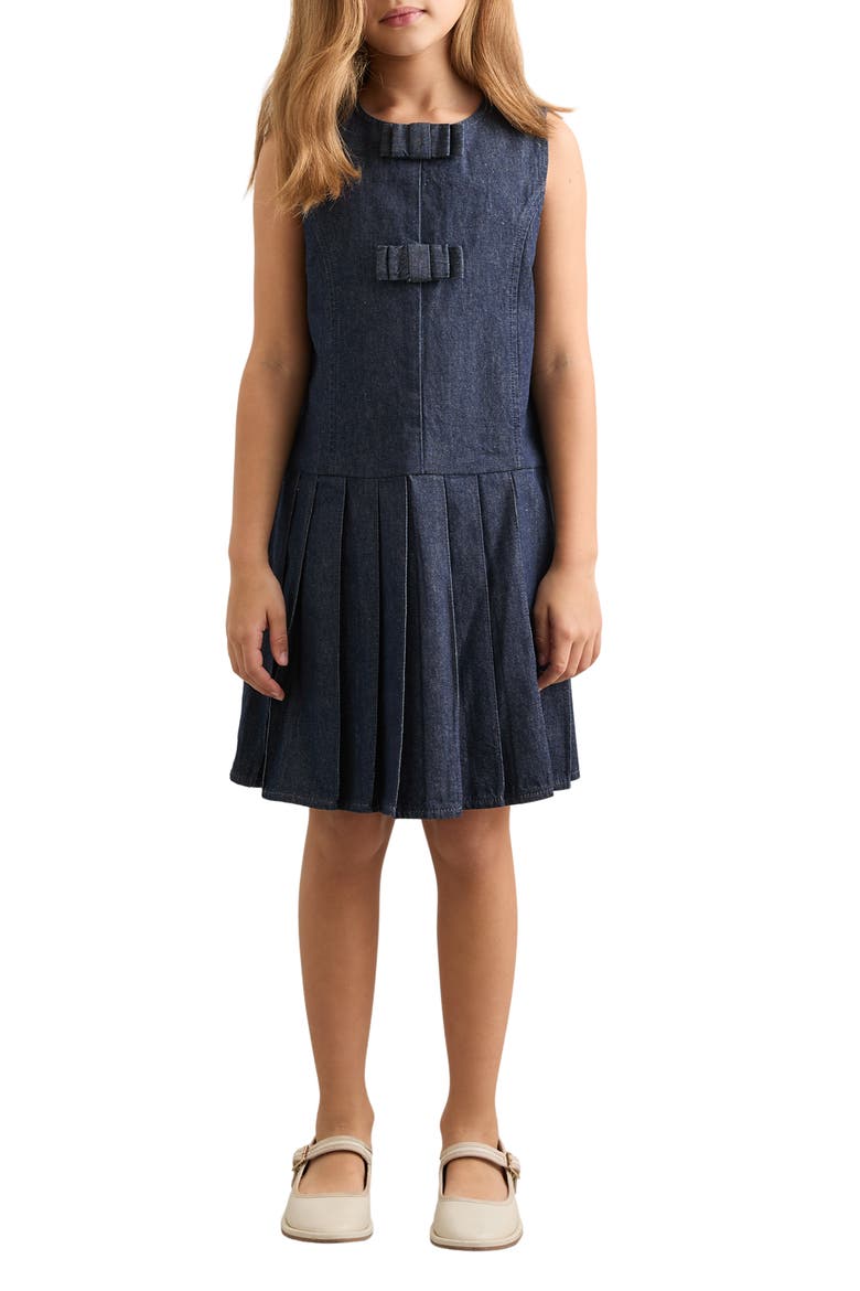 Kids' Ruby Pleated Sleeveless Denim Dress, Alternate, color, INDIGO