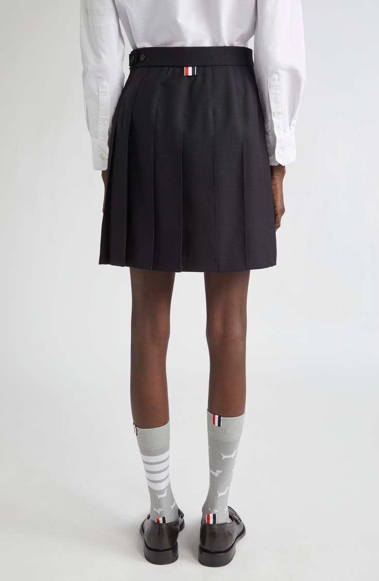 Thom Browne Drop Back Pleated Wool Miniskirt, Alternate, color, Black