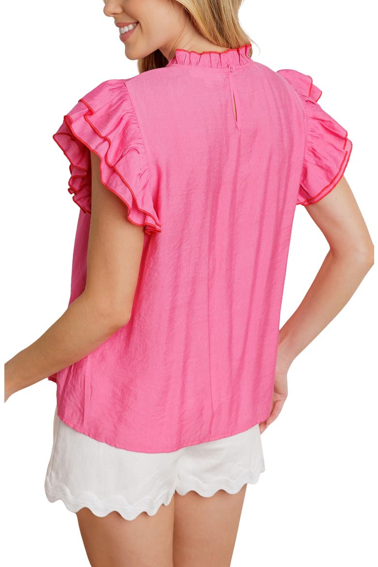 Contrast Stitching Ruffle Top, Alternate, color, PINK