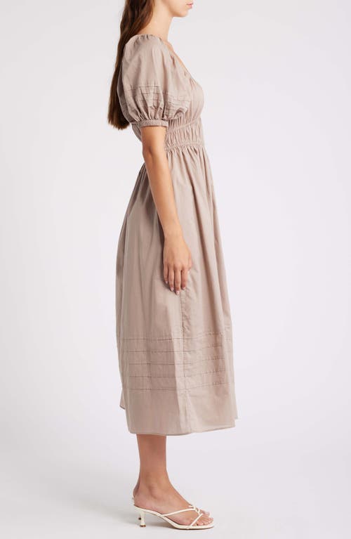 & Other Stories Pleat Detail Cotton Dress In Mole Medium Dusty