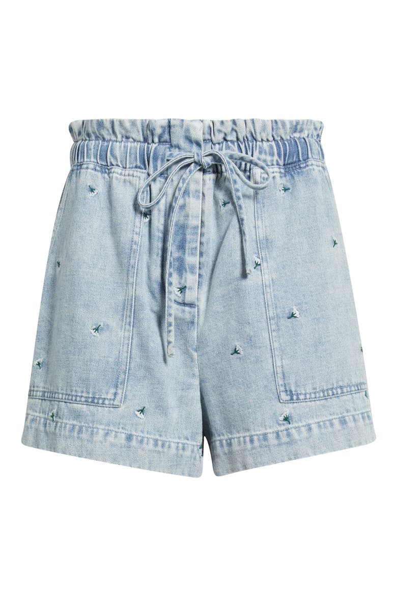 Foster Floral Embroidered Paperbag Denim Shorts, Alternate, color, IVORY CARNATIONS