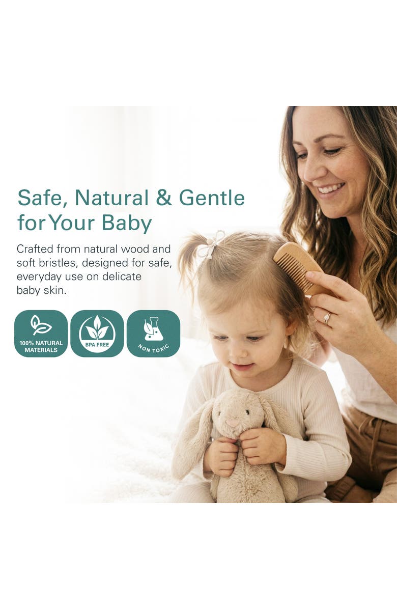 Sperric Wooden Baby Hair Brush with Soft Bristle and Comb Set, Alternate, color, Pink