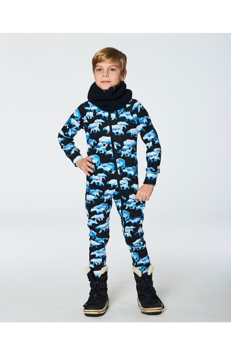 Deux par Deux Baby Boy's One Piece Thermal Underwear Black Printed Polar Bears, Alternate, color, 