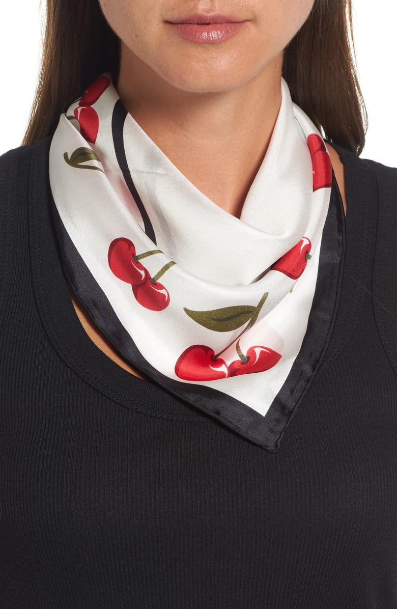 Kate Spade New York cherry silk bandana, Main, color, 