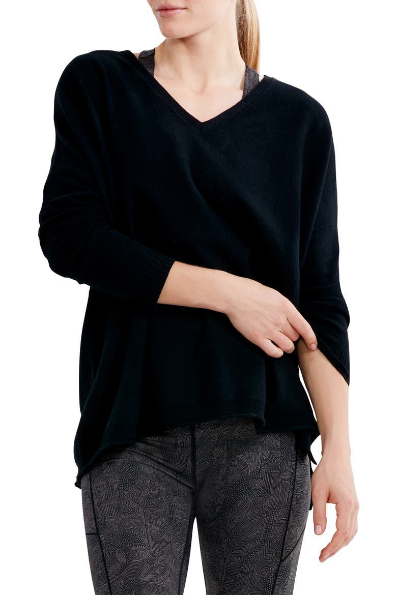 NZ Active Cool Down Side Slit Cotton Blend Sweater, Main, color, BLACK ONYX