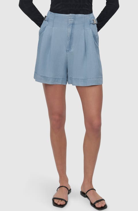 Pleated Chambray Shorts