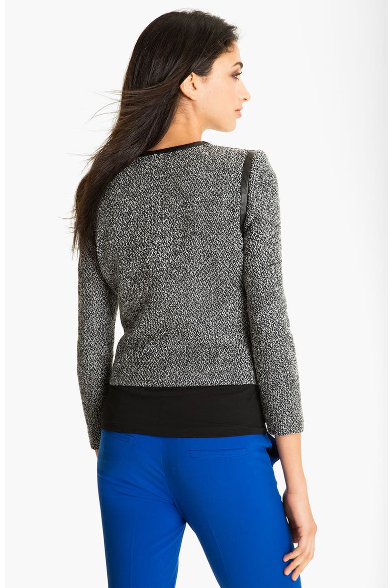 Tweed Jacket with Faux Leather Trim, Alternate, color, RICH BLACK