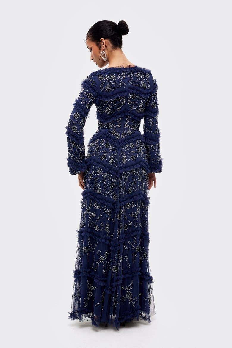 Modest Embellished Sequins Ruffle Maxi Dress, Alternate, color, Mid Night Blue