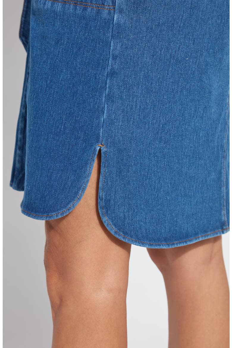 Schiffer Belted Long Sleeve Denim Shirtdress, Alternate, color, MID WASH