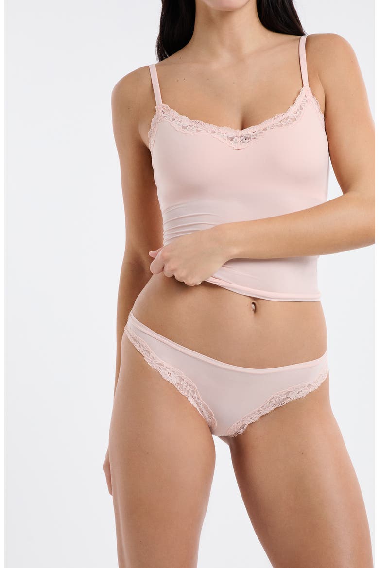 Pure Soft Lace Trim Tanga Thong, Alternate, color, POWDER PINK