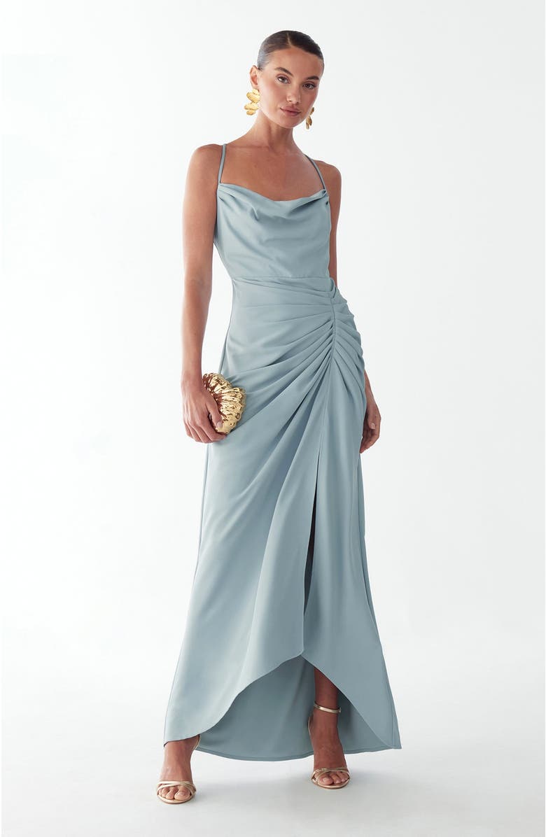 BWLDR Eliza Draped Maxi Dress, Alternate, color, Icy Blue