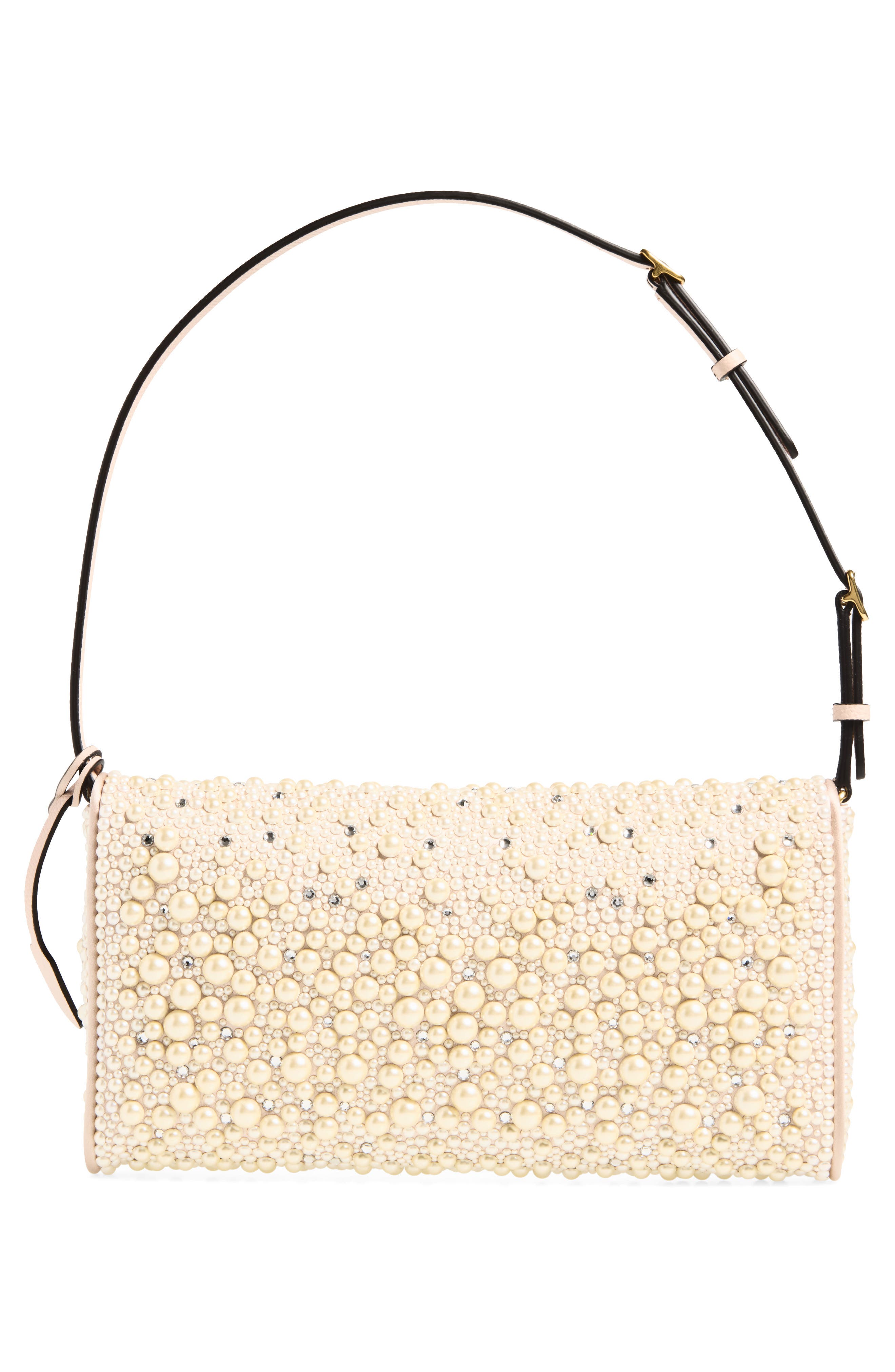Small Devain Faux Pearl Clutch, Alternate, color, CREAM