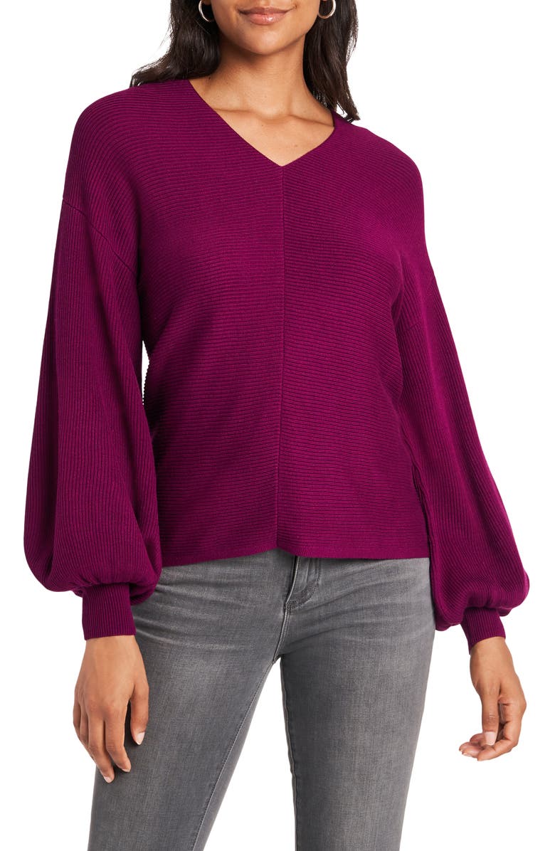 1.STATE Ribbed Balloon Sleeve Cotton Blend Sweater, Main, color, Plum Fairy