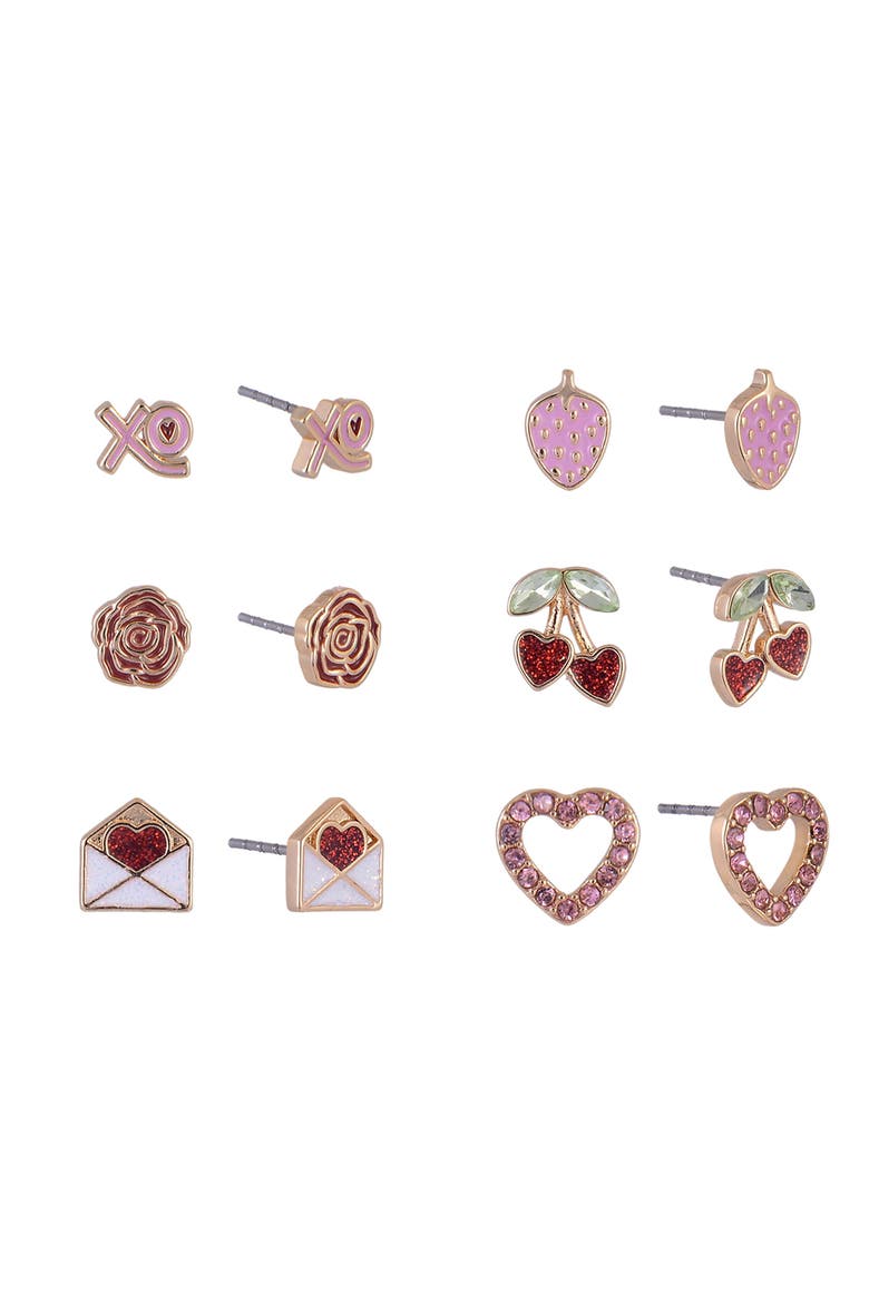 6-pack Earring Set, Main, color, Red, Pink, Gold