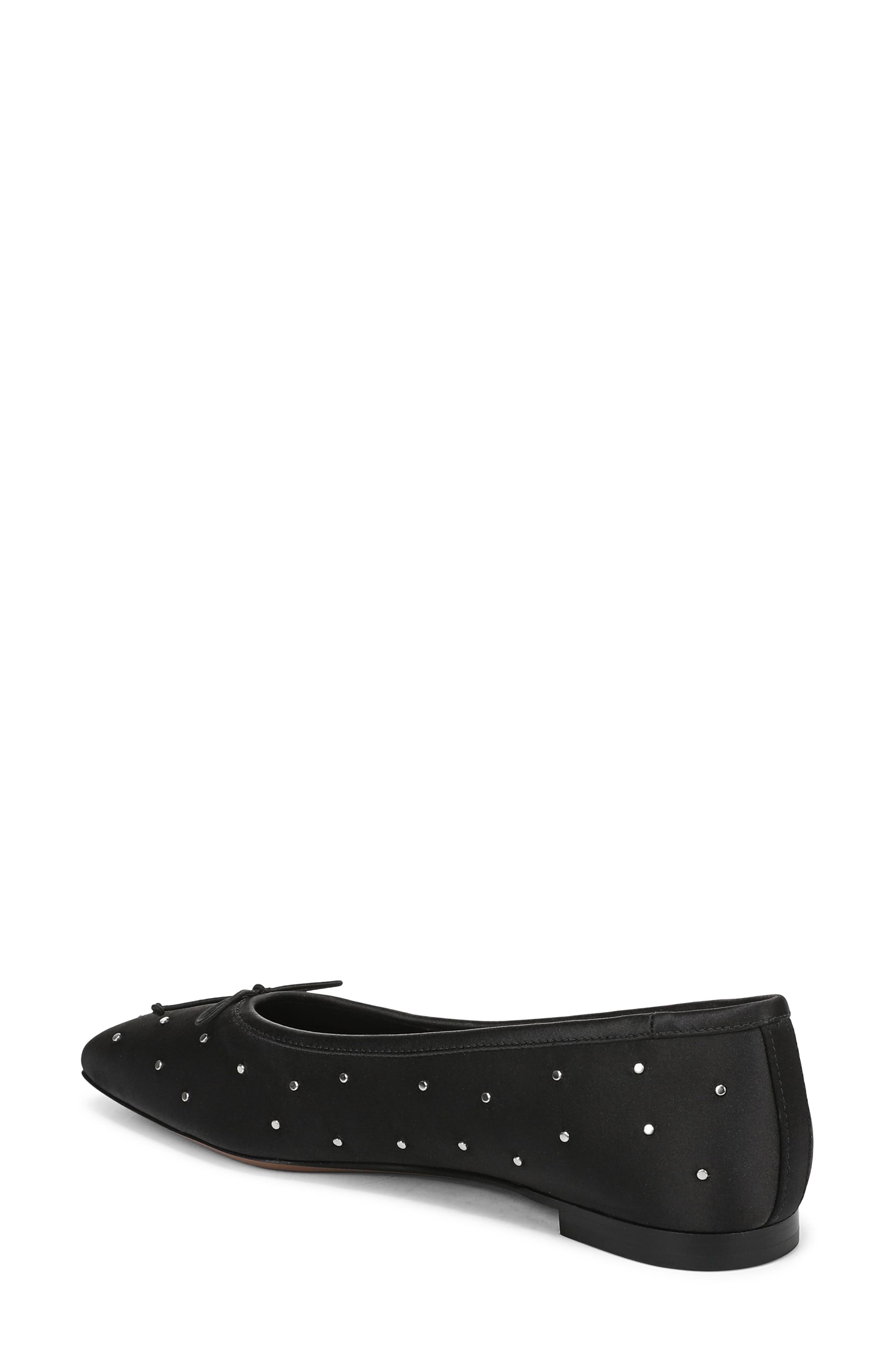 Darla Studded Flat, Alternate, color, BLACK SATIN FABRIC