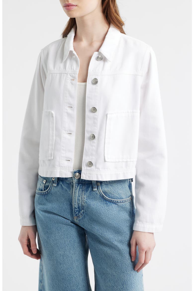Featherweight Adrianna Denim Trucker Jacket, Main, color, WHITE