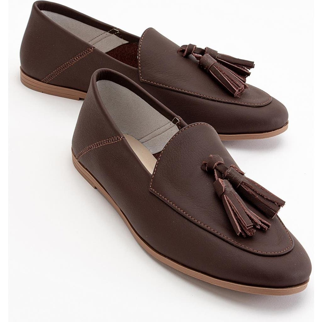 Forever & Always Shoes Mona Soft Leather Tassel Loafer In Brown Leather