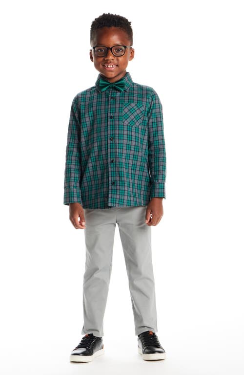 Andy & Evan Kids' Two-piece Plaid Cotton Flannel Button-up Shirt & Bow Tie Set In Blue