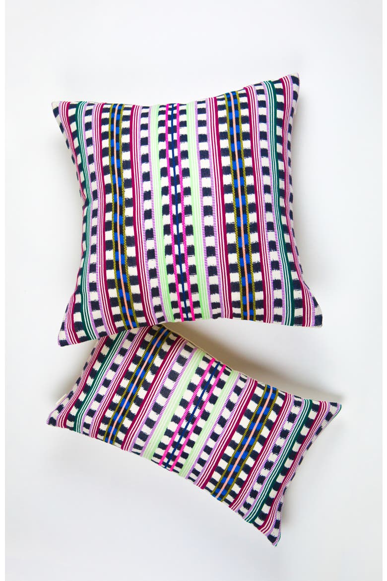 Santiago Lime and Pink Handwoven Cotton Ikat Square Throw Pillow, Alternate, color, Multicolored