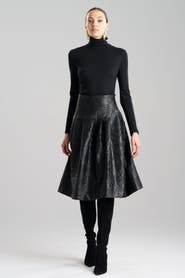Natori Leticia - Emb. Faux Leather Stitched Down Pleat Skirt