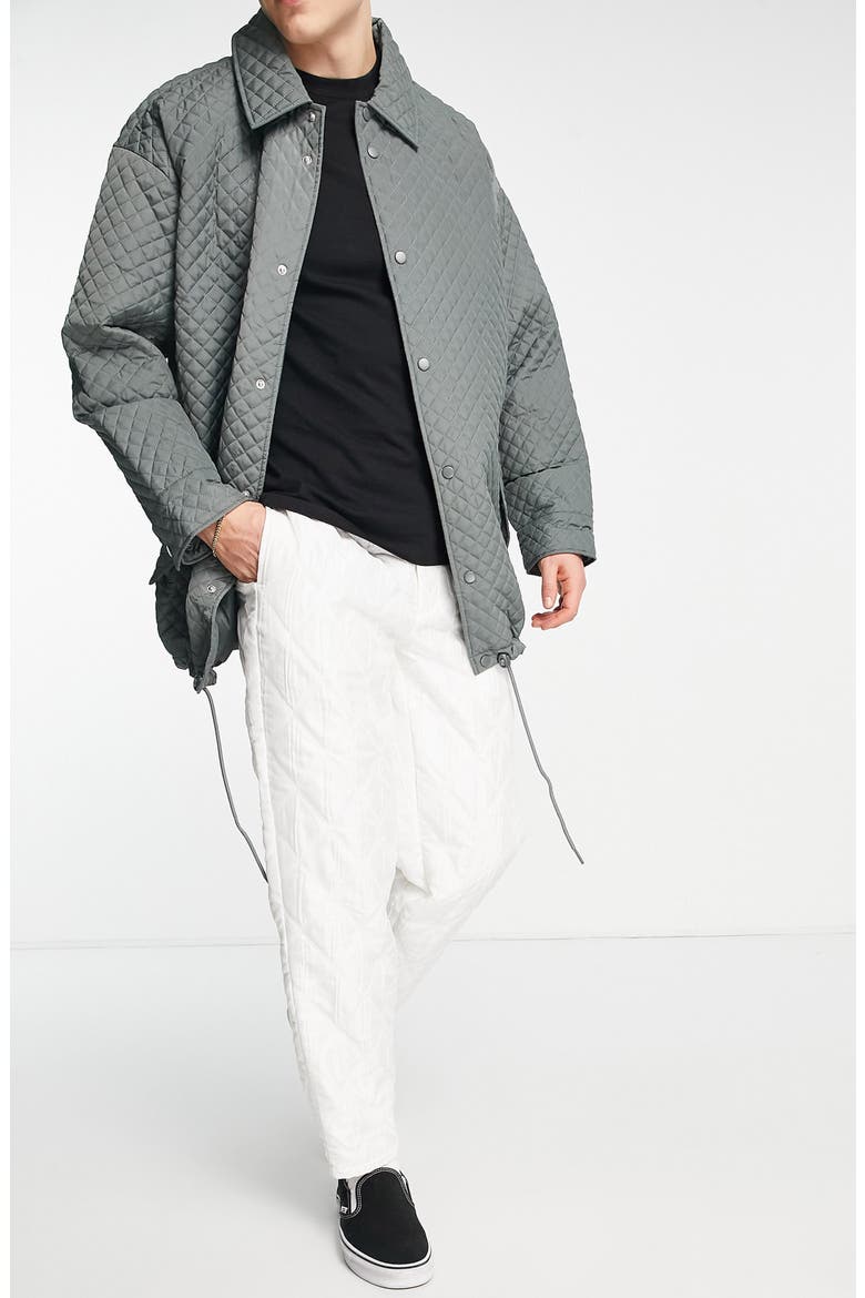 Oversize Quilted Tapered Trousers, Alternate, color, WHITE