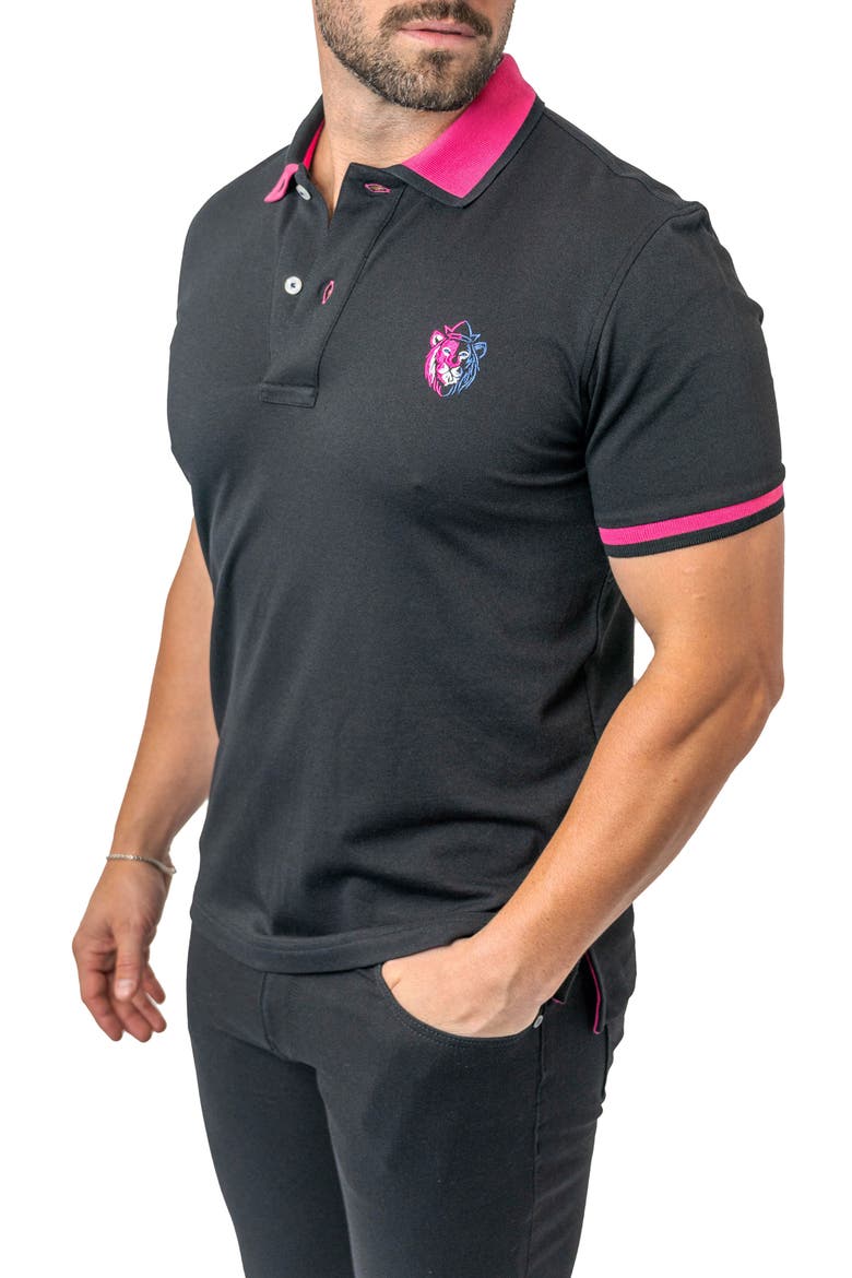Tipped Delhi Embroidered Polo, Alternate, color, BLACK