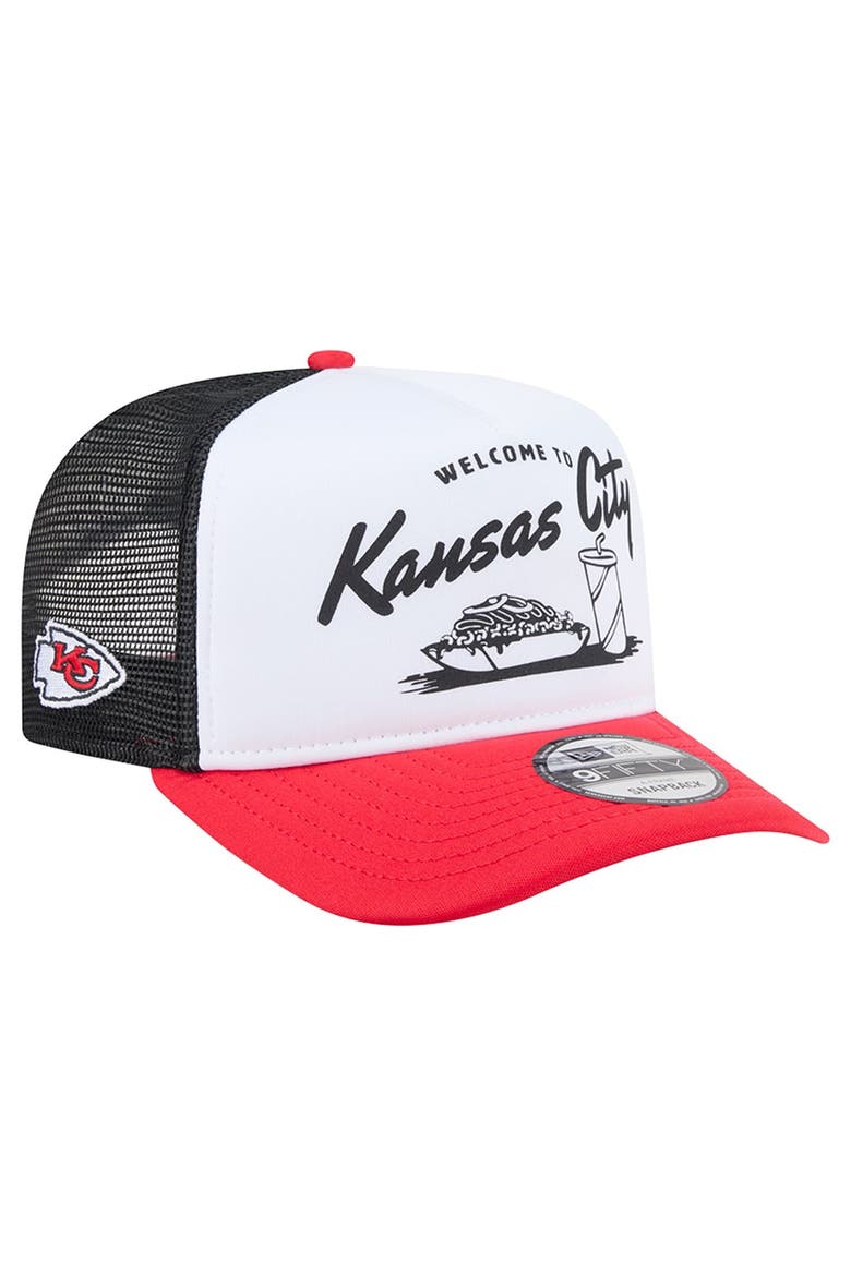 Men's New Era White/Red Kansas City Chiefs Foodie 9FIFTY A-Frame Trucker Snapback Hat, Main, color, White