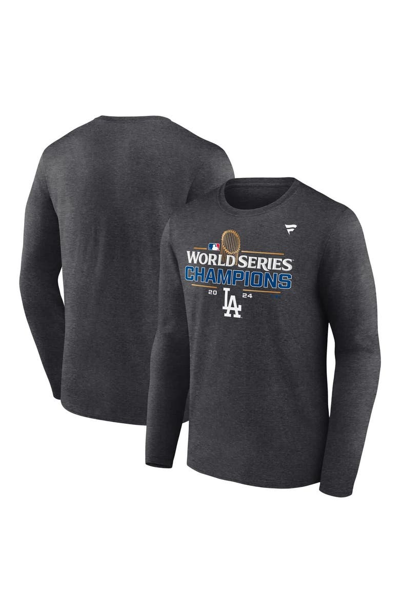 FANATICS Men's Fanatics Heather Charcoal Los Angeles Dodgers 2024 World Series Champions Locker Room Long Sleeve T-Shirt, Alternate, color, 