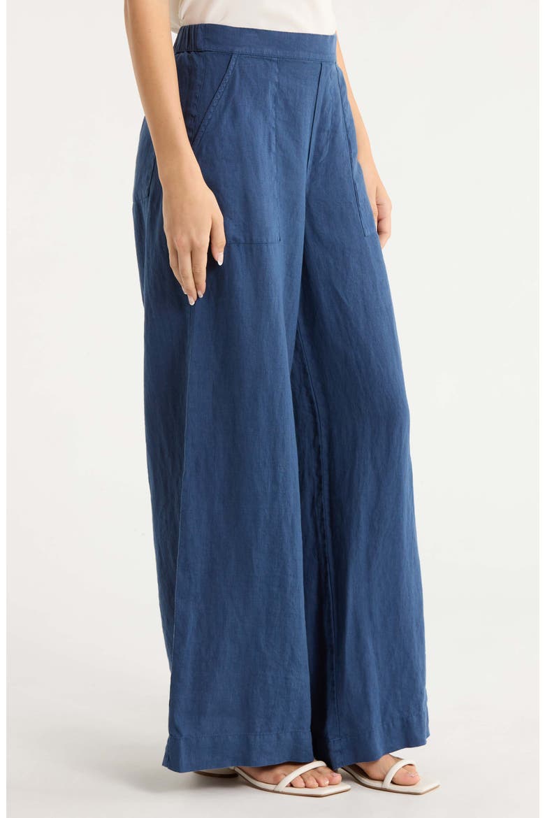 Patch Pocket Pull-On Wide Leg Linen Pants, Alternate, color, NAVY