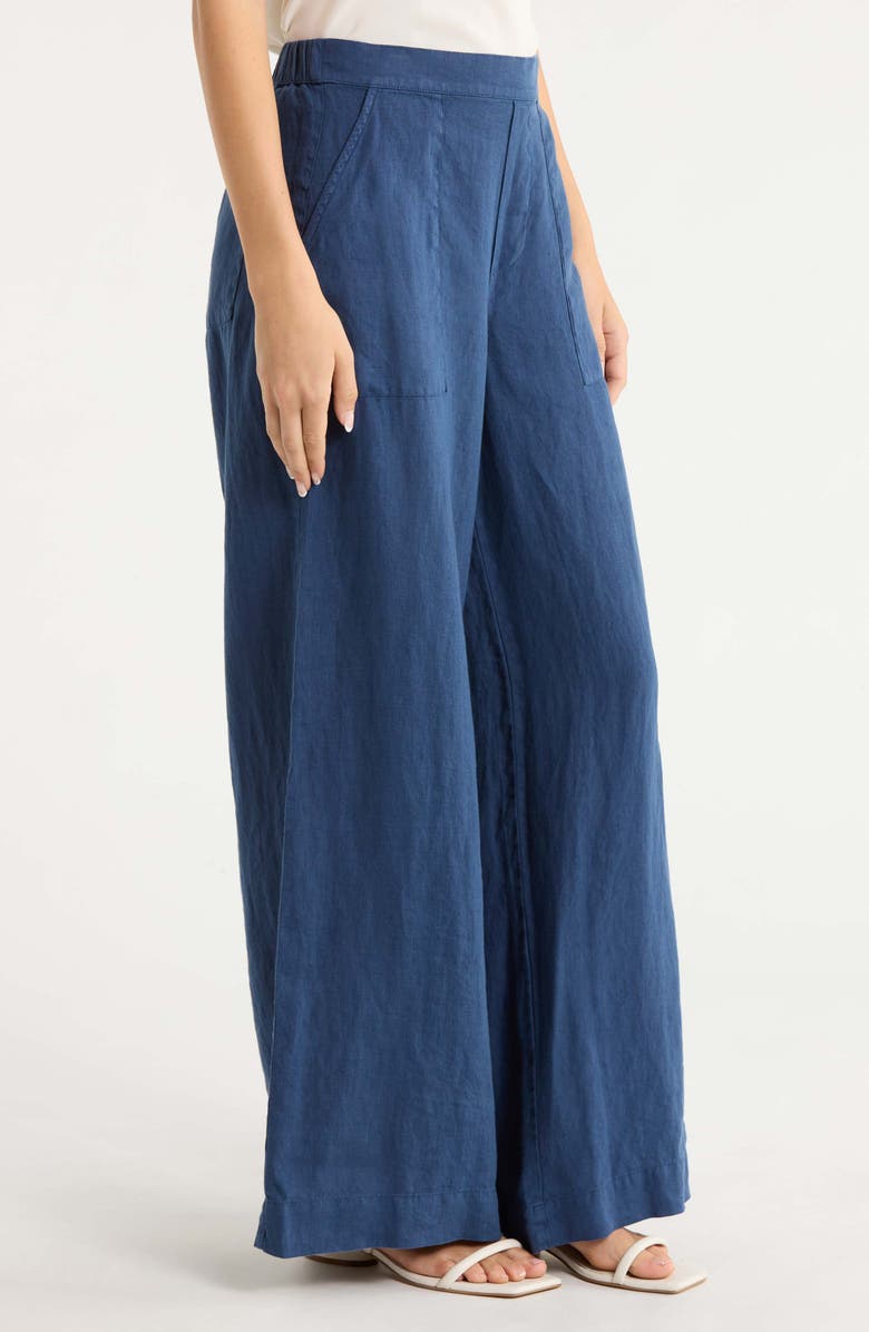 Frank & Eileen Patch Pocket Pull-On Wide Leg Linen Pants, Alternate, color, Navy
