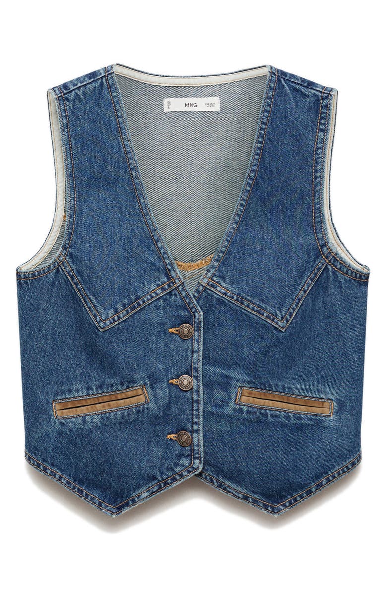 MANGO Faux Suede Contrast Detail Denim Vest, Alternate, color, 