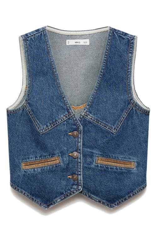 Mango Faux Suede Contrast Detail Denim Vest In Dark Blue