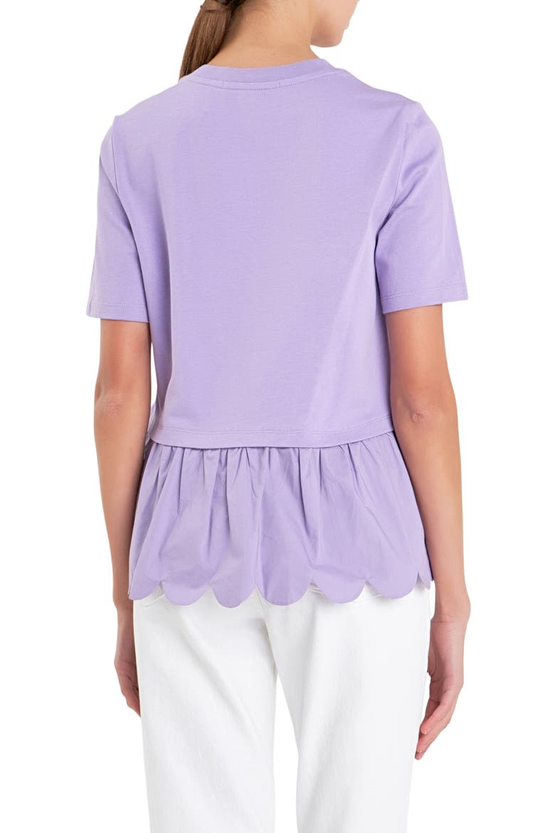 Mixed Media Scallop Peplum Cotton Top, Alternate, color, PURPLE